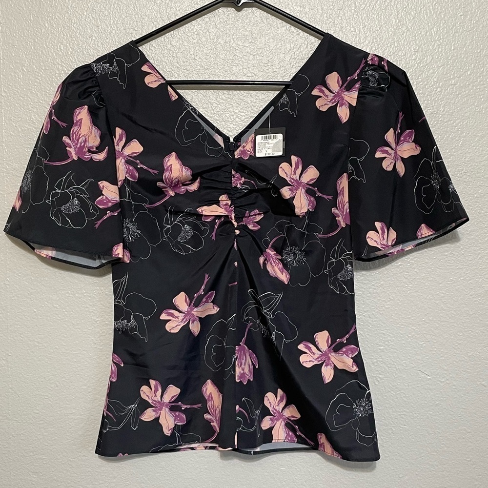 Club Monaco Ruched Front floral chemise blouse top​​​​